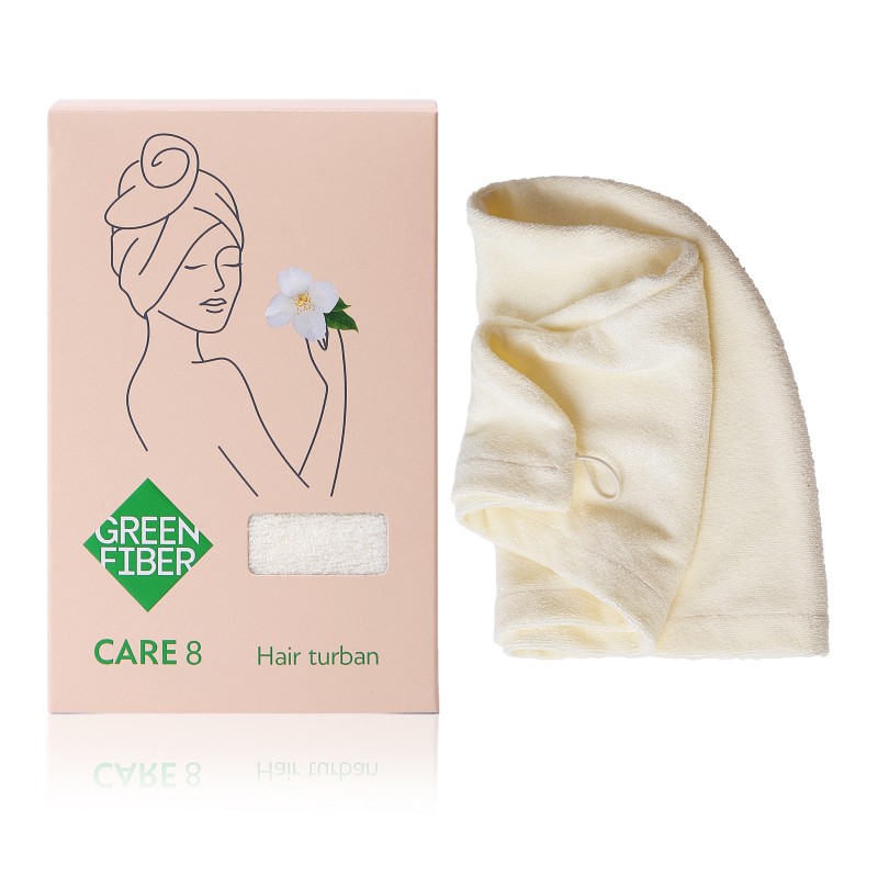 Тюрбан для деликатной сушки волос Green Fiber CARE 8, молочный