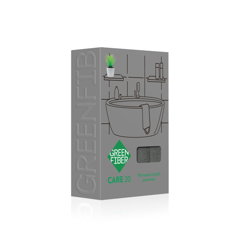 Двухсторонняя мочалка-скраб Green Fiber CARE 20, серая, длина 58 см