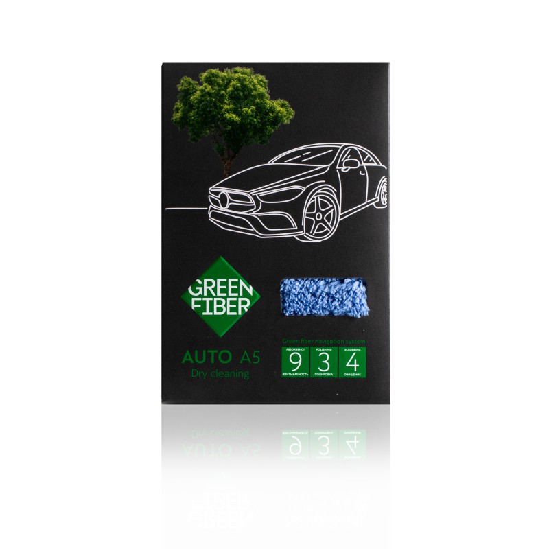 Файбер для сухой уборки авто — автополотенце Green Fiber AUTO A5, серый/голубой