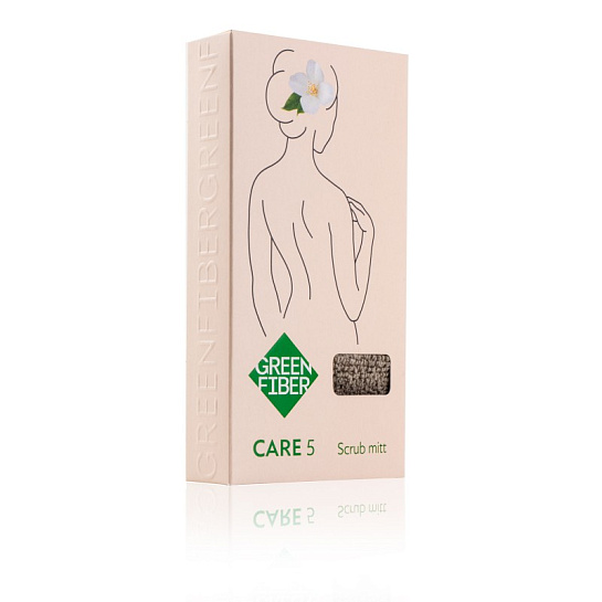 Двухсторонняя мочалка-скраб для ванны и душа Green Fiber CARE 5, варежка серая