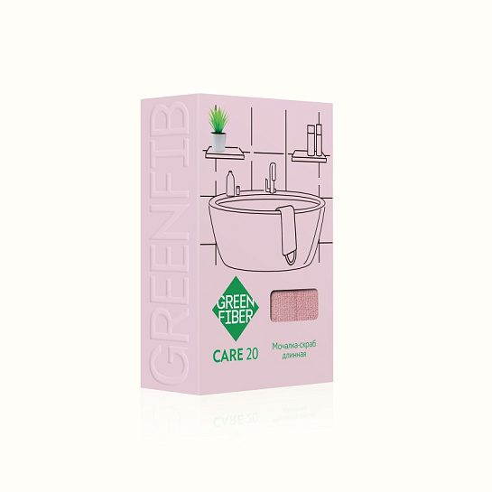 Двухсторонняя мочалка-скраб Green Fiber CARE 20, розовая, длина 58 см