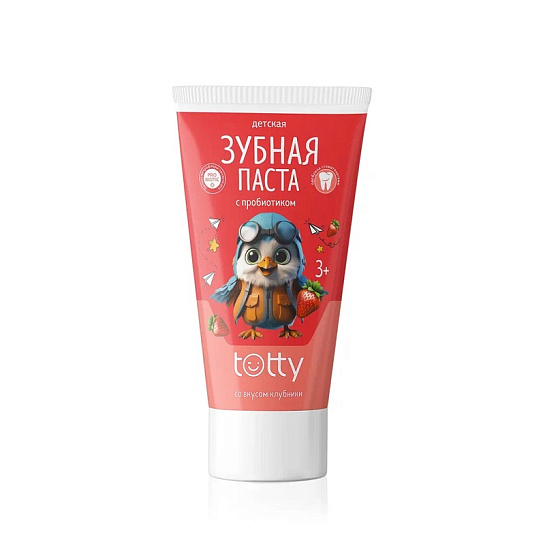 Зубная паста TOTTY с пробиотиком для детей с клубничным вкусом, с 3 лет, 50 мл