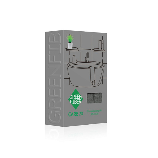 Двухсторонняя мочалка-скраб Green Fiber CARE 20, серая, длина 58 см