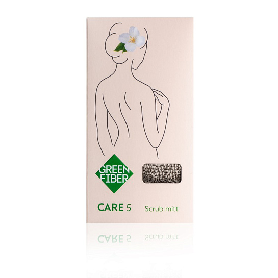 Двухсторонняя мочалка-скраб для ванны и душа Green Fiber CARE 5, варежка серая